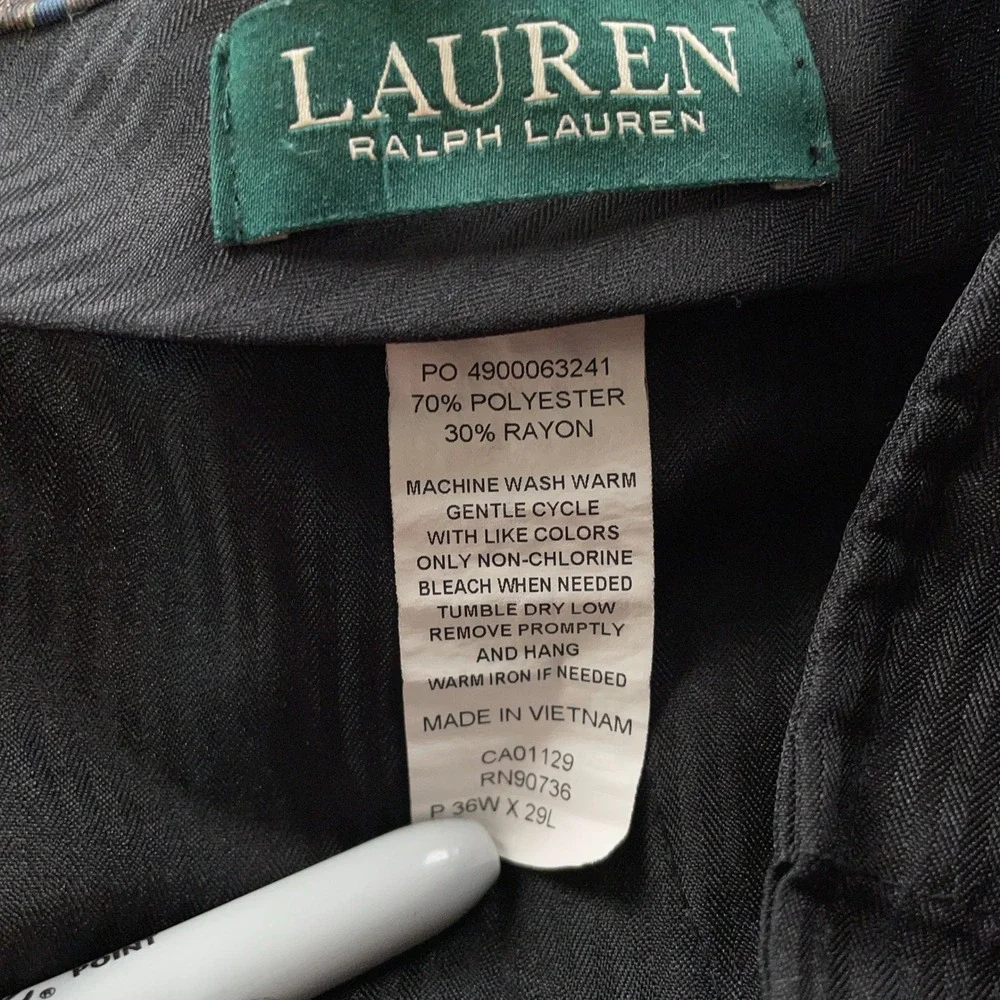 Lauren Ralph Lauren Dress Pants Mens 36x29 Black Pleated Cuffed Poly Rayon